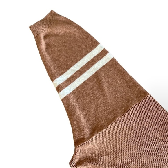 Y2K Varsity Double Striped Cropped Acrylic Sweater SIZE Large Brown & Wh… - Picture 7 of 11